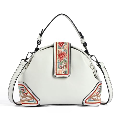 Image of EXOTIC Zenvira Artisan Satchel Bag with Embroidered Detailing, Structured Silhouette, Detachable Sling Strap Purse