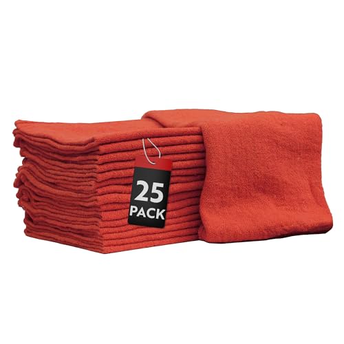 Nabob Wipers Auto Mechanic Shop Towels 25 Pack Bulk Shop Rags 100% Cotton Size 14x14 Commercial Grade (25 Pack Red)