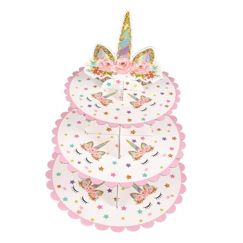 Cabilock 1pc Three Layer Decorative Cake Tray Stand Paper Cupcake Display Rack for Desserts Snacks and Fruits for Parties Weddings and Afternoon Tea