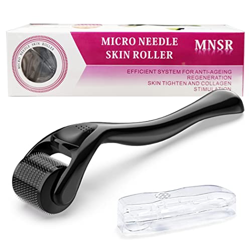 Gesichtsroller, Hautroller, Massagegerät für Falten, Gesicht, Augen, Nacken, Körpermuskelentspannung, inklusive Aufbewahrungstasche, Gesichtspflege-Werkzeuge zu Hause (schwarz, 0,5 mm) Cover