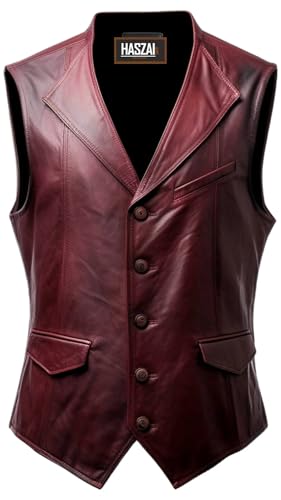 Image of Mens Leather Vintage Vests, Club Leather Vest for Mens, Cowboy Leather Vests Western style