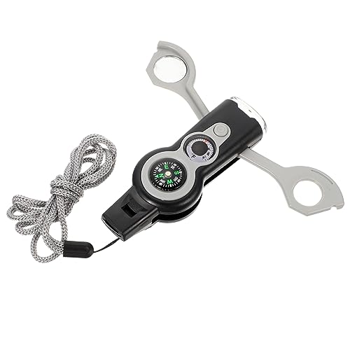 LIOOBO 7-in-1 Multifunctional Survival Whistle Compass Thermometer Emergency Distress Whistle Perfect for Camping Hiking