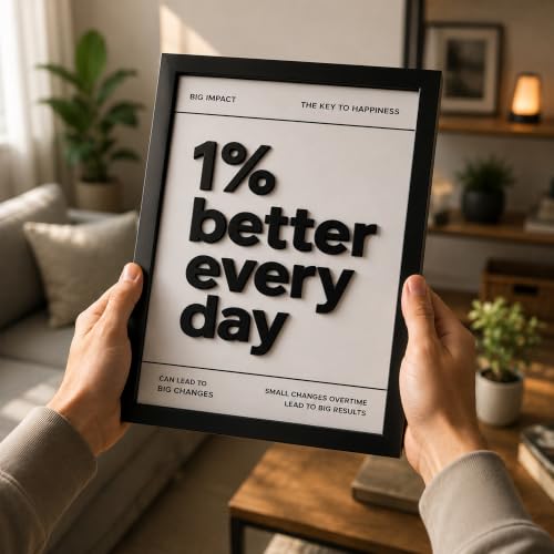 Image of CodersParadise 1% Better Every Day 3D Motivational Wall Art Frame, Inspirational Quote Decor for Home, Office, Study Room & Workspace, Modern Typography Wall Hanging Gift
