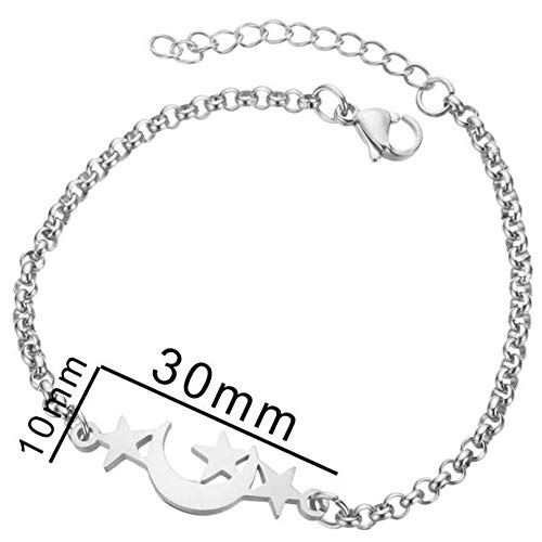 Pulsera ajustable de acero inoxidable con estrellas y luna miniatura 2