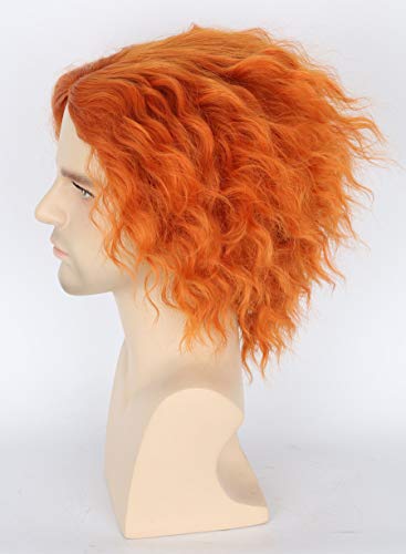 Topcosplay Mens Wig Short Curly Orange Wig Halloween Fancy Dress Costume Wigs, 61 centimeters - Image 2