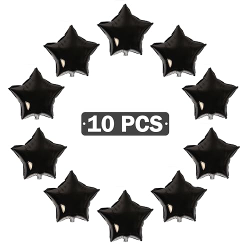 Image of MEETINGU Black Star Balloons, Foil Mylar Balloons for Birthday Party Wedding ngagement Party Celebration Holiday Show Party Decorations(10psc,18 Inch)