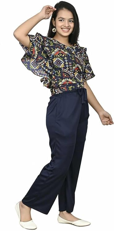 Image of Girls /Kids Printed Floral Designer Top and Palazzo Set Crop Top and Palazzo Set Printed /Fancy Palazzo and top Set for Girls with tie in Waist