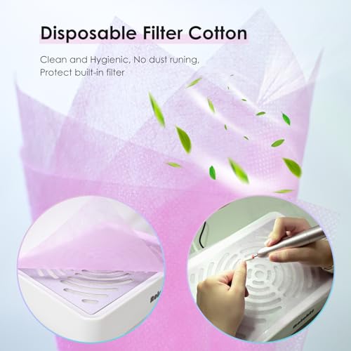 Nail Dust Collector con lámpara y 50 filtros desechables miniatura 7
