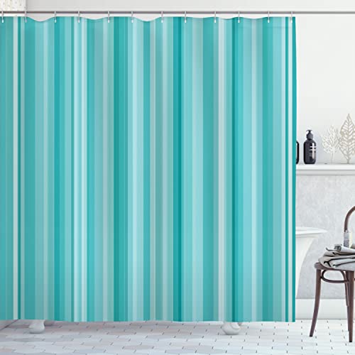 Ambesonne Aqua Shower Curtain, Inspired by an Abstract Ocean with Palette Lines and Geometrical Style Image of an Artwork, Cloth Fabric Bathroom Decor Set with Hooks, 69" W x 84" L, Turquoise Blue