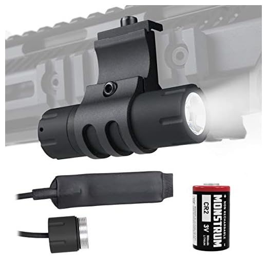Monstrum 100 Lumens Ultra-Compact Flashlight with 90 Degree Offset Rail Mount and Detachable Remote Pressure Switch (Black)