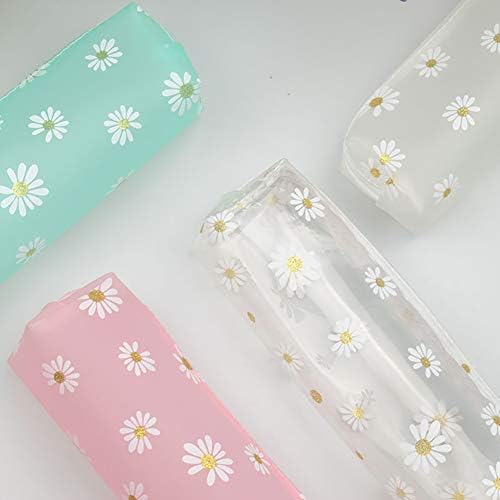 FSSTUD 2 PCS Clear Plastic Daisy Pencil Case Bag Stationery Pouch Makeup Bag Pencil Organizer for School Office