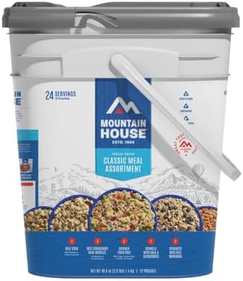 Mountain House Classic Meal Assortment Bucket Freeze Dried Backpacking & Camping Food 24 Servings
