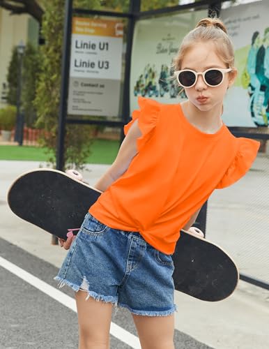 Image of Arshiner Girls Shirt - Short-Sleeve Twist Front T-Shirt for Girls with Cute Flying Sleeves - Summer Blouse Tunic Tee Tops