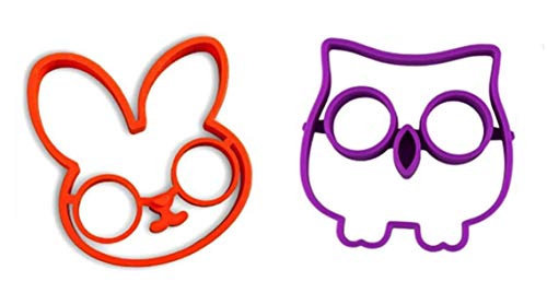 2 Pack Raytyestore Food Grade Silicone Fried Egg Shaper Lovely Purple Owl Shape and Cute Orange Rabbit Shape Egg Ring Pancake Molds