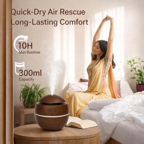 Image of 300 ml Essential Oil Diffuser for Home - Ultrasonic Aroma Diffuser for Home Electric with LED Light & Upto 16 Hrs Mist