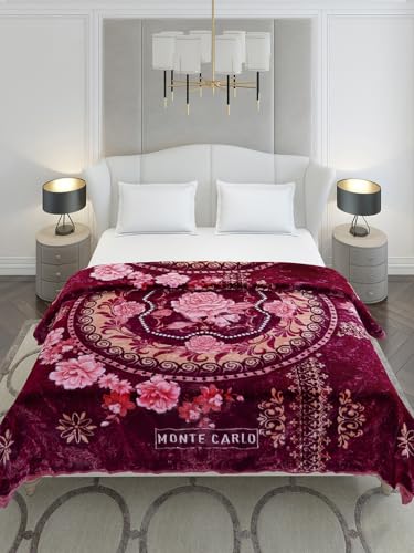 Image of Monte Carlo Double Bed Heavy Winter Blanket Marshal 2 Ply 850 GSM | 4.5 KG (240x220 CM), Wine