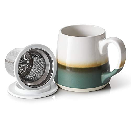 DOWAN Tea Mug, 16 OZ Steeping Tea Cups with Lid, Tea Infuser Mug