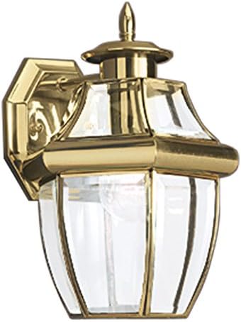 Sea Gull Lighting 8038-02 Lancaster Traditional One - Light Outdoor Wall Lantern Outside Fixture, Polished Brass Finish, 12.5'' height