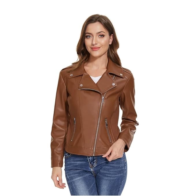 Image of Leather Jacket For Women Biker Black