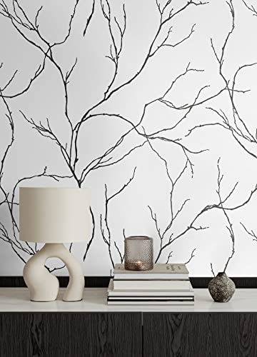 Nextwall Delicate Branches Peel And Stick Wallpaper (Ebony) #TOP4