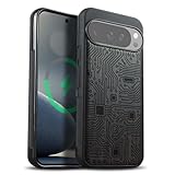 Carveit Magnetic Wooden Case for Google Pixel 10 Pro XL Case, Wood Artisan Engraved & Soft TPU Shockproof Cover, Compatible with MagSafe Wireless Chargers (Abstract Motherboard Linework Art) Blackwood