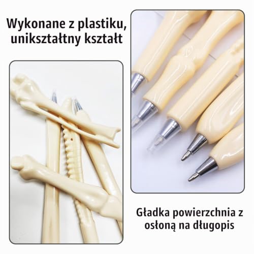 NyxSeat Pióro kulkowe w kształcie kości z torbą do przechowywania, innowacyjne wzornictwo, czarny tusz, do biur i szpitali, 5 szt