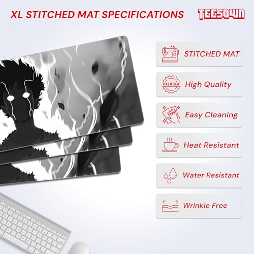 Image of Stitched Mob Psycho 100 Extended Gaming Mouse Pad 12x31 Inch - XL Desk Mat with Stitched Edges | Smooth Surface, Anti-Slip Rubber Base, Water Resistant - Anime Design for Gamers & Office Desk