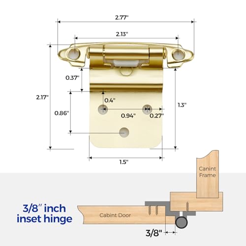 Image of Ravinte 60 Packs (30 Pairs) 3 /8 inch Inset Gold Cabinet Hinge,Self Closing Hinges for Kitchen /Bathroom /Furniture Cabinets & Doors,Decorative Cabinet Hardware Kitchen Cabinet Hinge with Door Bumper