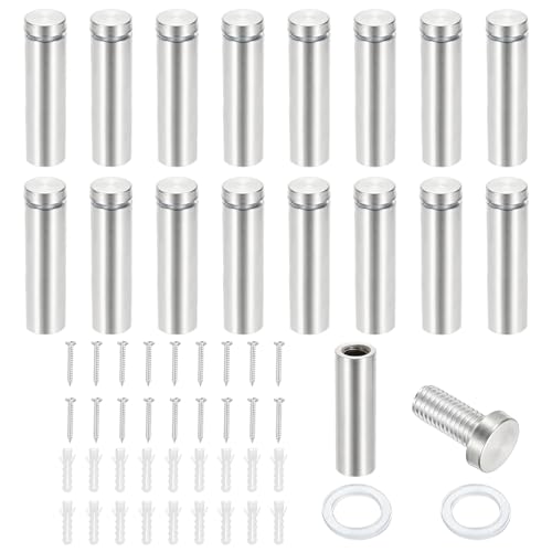 PATIKIL 5/8x2.4" スタンドオフスクリュー 16個 ステンレススチール スタンドオフ ウォールマウント ウォールサイン マウンティングハードウェア 広告 スタンドオフ ネイル アクリルサイン 額縁掛け シルバー