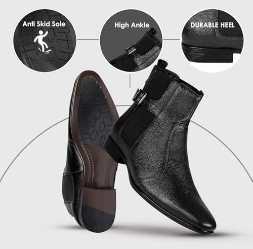 Image of Tanny Shoes Men's Genuine Leather Chelsea Zip Boots, Black For Casual Party Business banker Moccasins Slipon Style Comfortable Lightweight with TPR sole