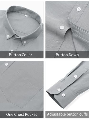 GIANZEN Mens Light Grey Dress Shirt Gray Long Sleeve Oxford Shirts for Men Men's Button Down Casual Clothing Light Gray Size XXXL Tall — view 6