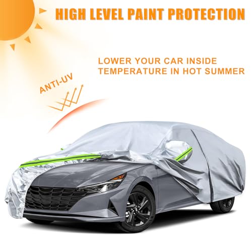 Image of Waterproof Car Covers Replace for 2006-2025 Hyundai Elantra, 6 Layers Silver All Weather Custom-fit Car Cover with Zipper Door & Windproof Bands for Snow Rain Dust Hail Protection