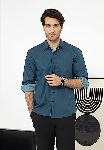 Image of HISDERN Mens Business Dress Shirts Long Sleeve Casual Button Down Shirt Formal Inner Collar Contrast Shirt for Men Wedding