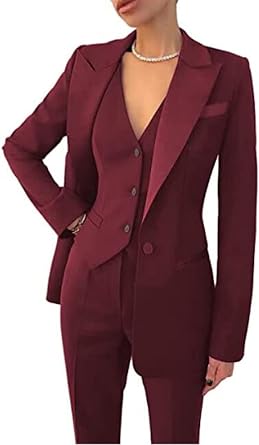 TOPG Womens Burgundy 3 Piece Solid Work Pant Suit for Women Business Office Lady Suits Sets M