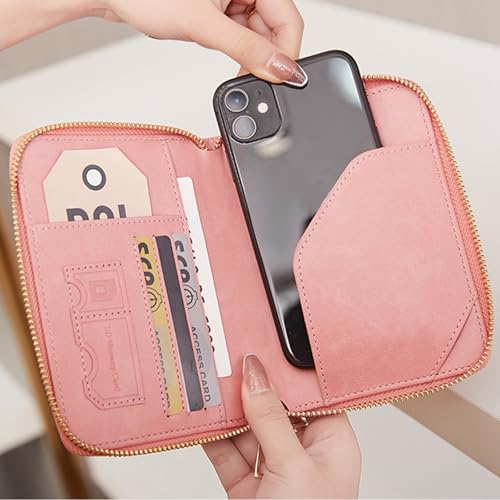 MUU Portefeuille de voyage à blocage RFID avec porte-passeport, porte-documents en similicuir rose avec fermeture zippée et sangle de poignet – vue 7