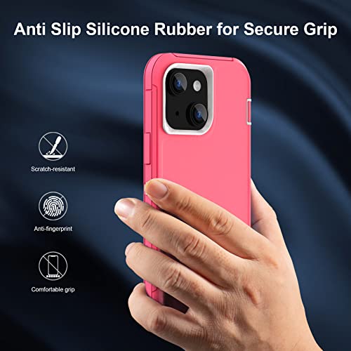 Image of Sansunto for iPhone 16e Case, Protective Cover for 13, 14, 15, 16E 6.1 inch, Heavy Duty Shockproof Drop Proof 3 in 1 Silicone Rubber Cover, Rugged Hybrid Durable Phone Cases for Women (Rose /White)