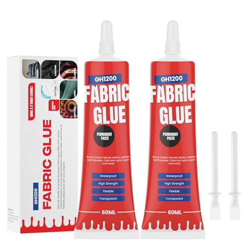 Fabric Glue Permanent (60 ML x 2) Craft Liquid Stitch Fabric Glue for Patches, Denim, Cotton, Fabric, Lenin &amp; More, Flexible &amp; Machine…