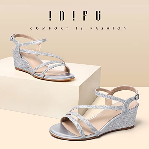 IDIFU Women's Wedge Heel Sandal Dress Low Strappy 2 Inch Open Toe Wedding Bridal Shoes for Woman Ladies Evening Formal2