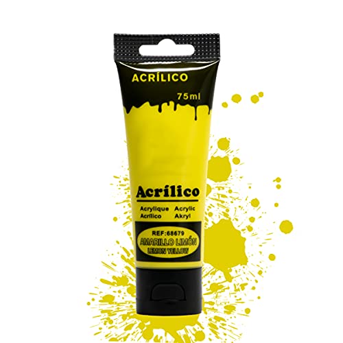 Pintura Acrílica 75ml para Manualidades y Uso Profesional, Adaptable para Cartón Madera y Papel (Amarilla, 1 Bote) Pintura Acrílica 75ml para Manualidades y Uso Profesional, Adaptable para Cartón Madera y Papel (Amarilla, 1 Bote)