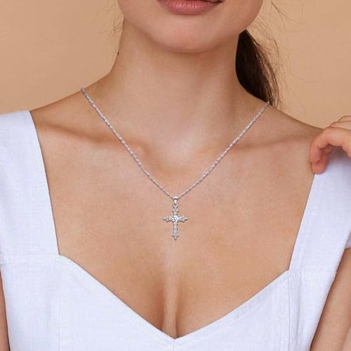 Cross Necklace for Women White Gold Plated Sterling Silver Dainty Cross Pendant Necklaces Baptism Confirmation Jewelry Gifts for Her Wife Mom4