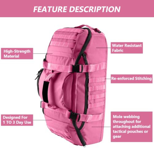 Image of Hannibal Tactical 55L Large Duffle Bag, 3-in-1 Tactical Backpack MOLLE Pack for Sports, Gym, Outdoor, Pink
