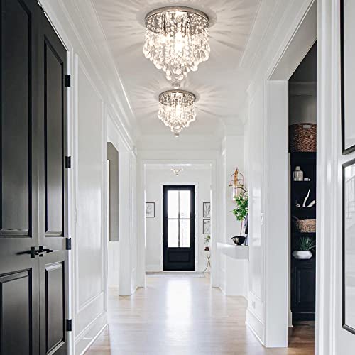 Nsrce K9 Crystal Chandeliers, Modern Chandelier Lighting Fixture, Small Chandelier 10", 3-Light Bedroom Chandelier, Flush Mount Ceiling Light For Dining Room, Kitchen, Foyer, Hallway. #TOP3