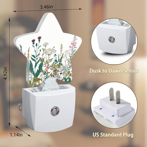 Image of Herbs Wild Flowers Night Lights Plug in Wall Lamp Smart Dusk to Dawn Sensor for Home Decorative,Kids Room Bedroom Bathroom Kitchen Hallway Gifts