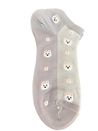 Image of Women's Ankle Socks with Cute Patterns, Combed Cotton, 10 Pairs