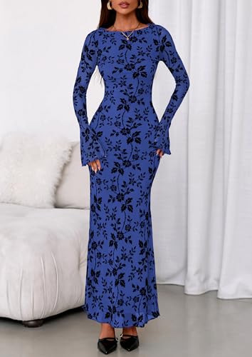 Image of PRETTYGARDEN Women's Floral Bodycon Maxi Dress Wedding Guest Dresses