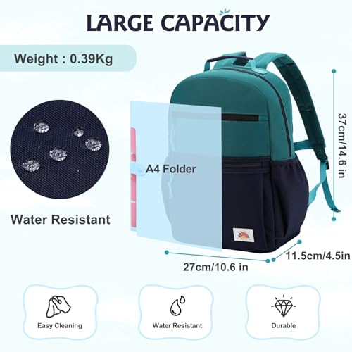 VASCHY Toddler Backpack, Boys Lightweight Plain Color-block Small Kids Backpack Bookbag for Preschool/Kindergarten/Daycare/Travel Navy Green2