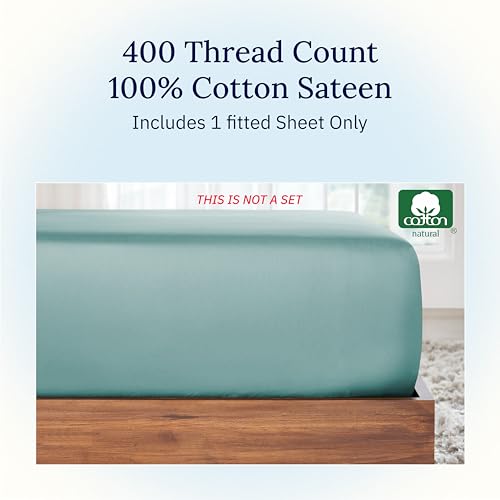 California Design Den Deep Pocket Twin XL Fitted Sheet, Soft 400 Thread Count 100% Cotton Sateen, No Pop-Off Elastic, Durable Deep Pocket Cooling Sheets, Fitted Sheet Only (Twin XL, Teal)