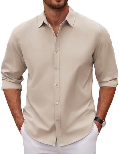COOFANDY Men's Long Sleeve Button Down Shirt - Casual Summer Wedding & Beach Shirt, Breathable, Untucked Style