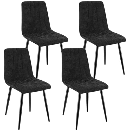 ANVOFONG Juego De 4 Sillas De Comedor, Sillas Cocina con Tela De Lino Y Patas De Metal Negro,Silla De Dormitorio,Silla...