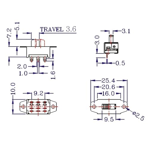 Interrupteur DPDT ON-OFF glissière bouton composant électronique soudure - 3